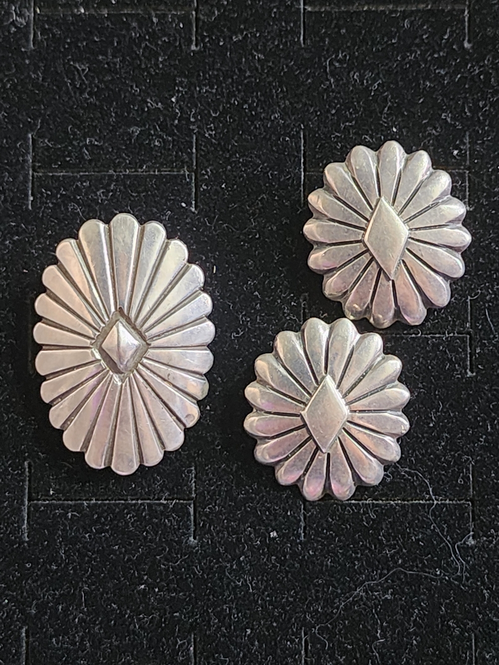 Sterling Silver By D McPherson Ring Sz 7 Clip Earrings Concho Set - 3 Pieces